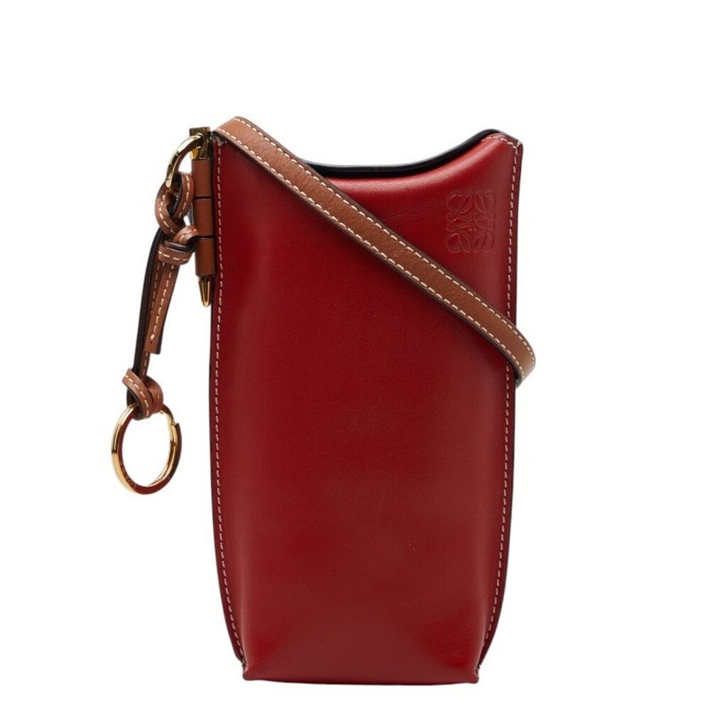 Loewe Anagram Gate Pocket Crossbody Shoulder Bag, Brown and Red Leather, Wome...